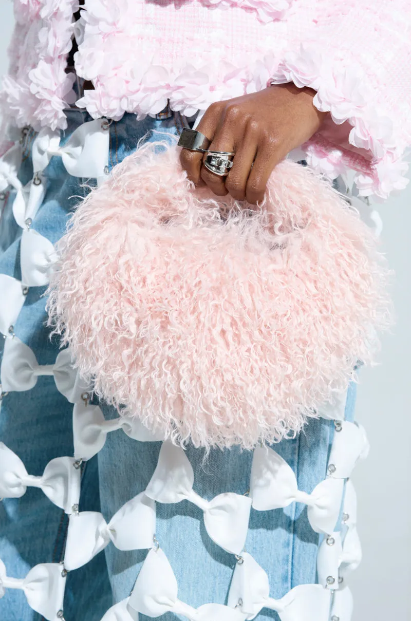 CURLY Q FAUX FUR PURSE