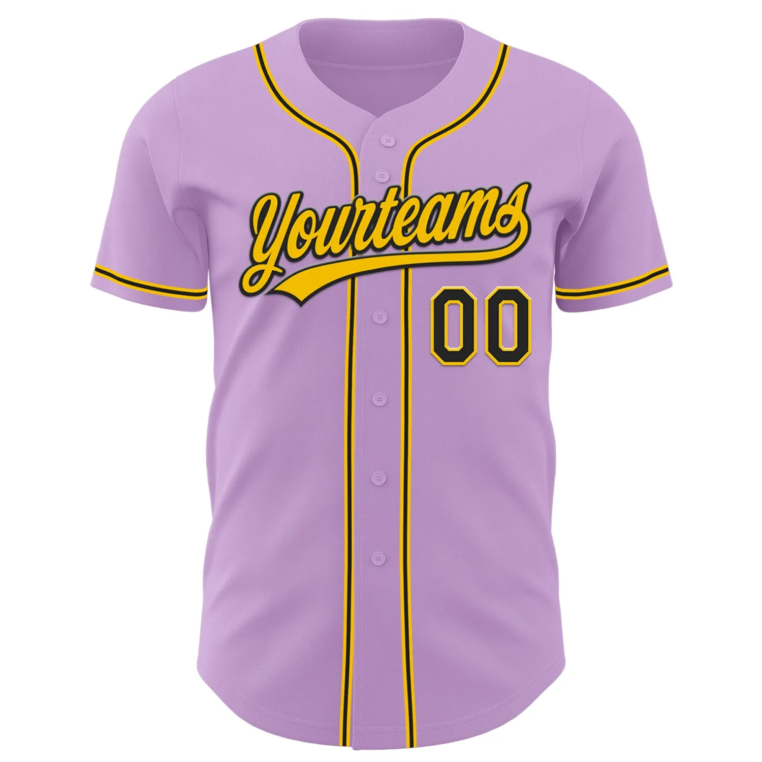 Custom Light Purple Black-Yellow Authentic Baseball Jersey
