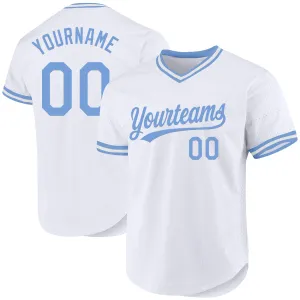 Custom White Light Blue Authentic Throwback Baseball Jersey