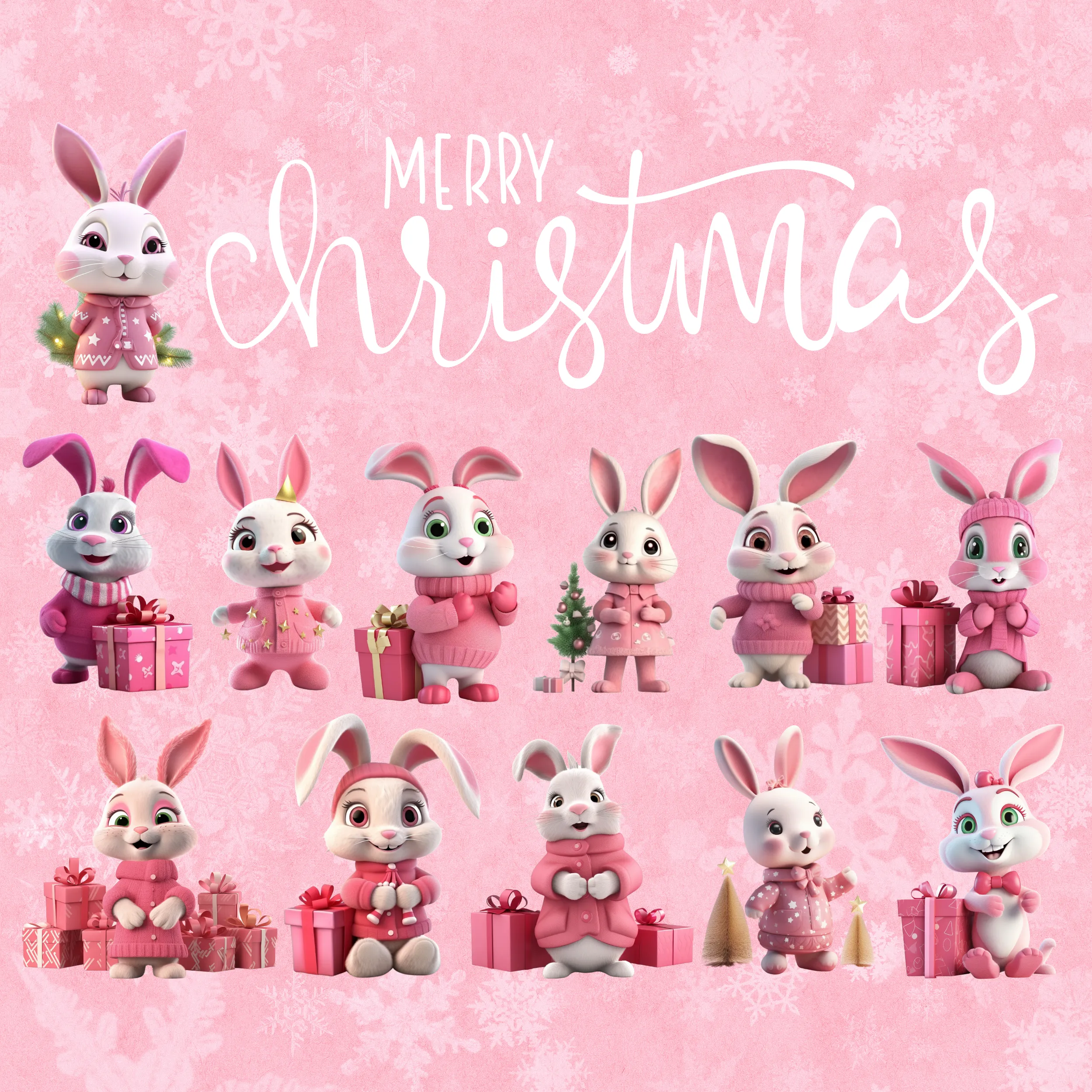 Cute Rabbits in Pink Outfits Digital Art SETRAB001