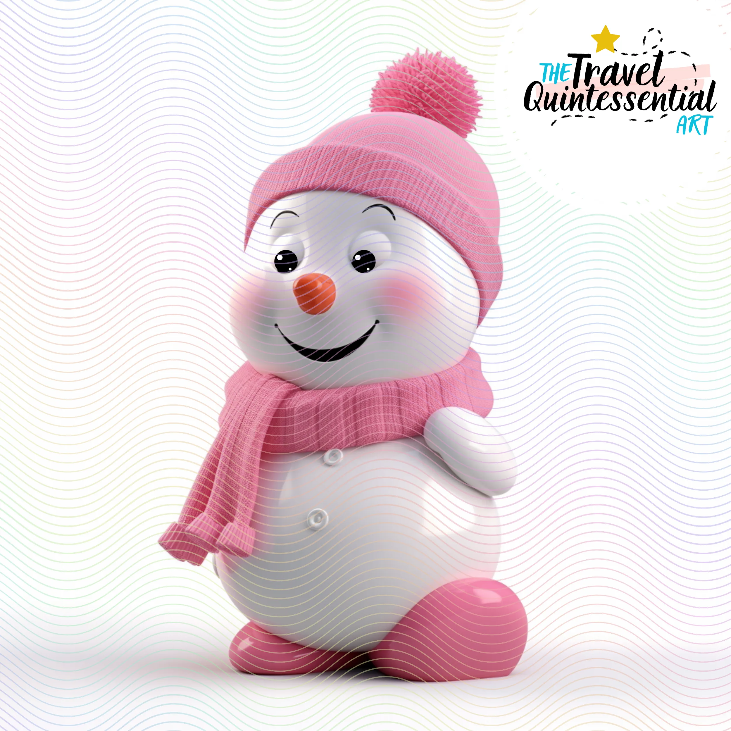 Cute Snowman Characters in Pink Outfits - Digital Art SETSNOW001