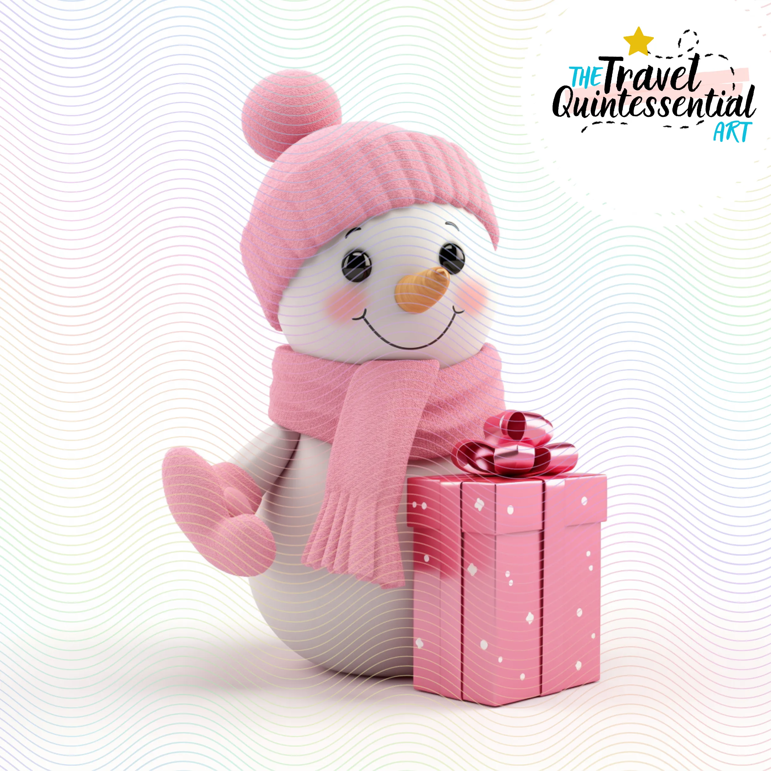 Cute Snowman Characters in Pink Outfits - Digital Art SETSNOW001