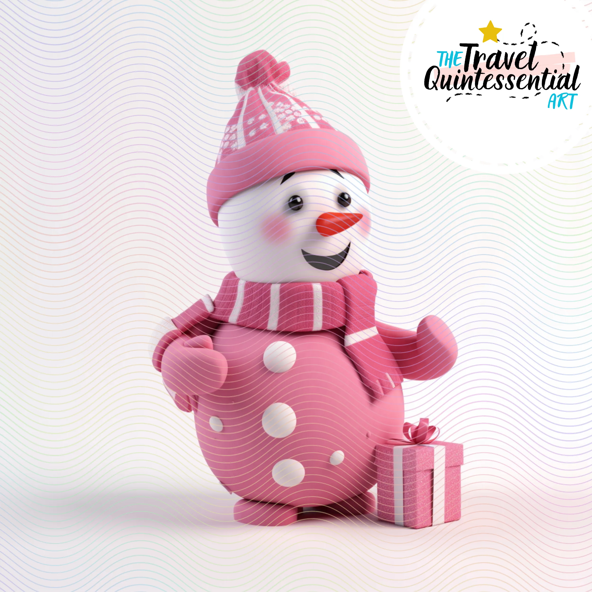 Cute Snowman Characters in Pink Outfits - Digital Art SETSNOW001