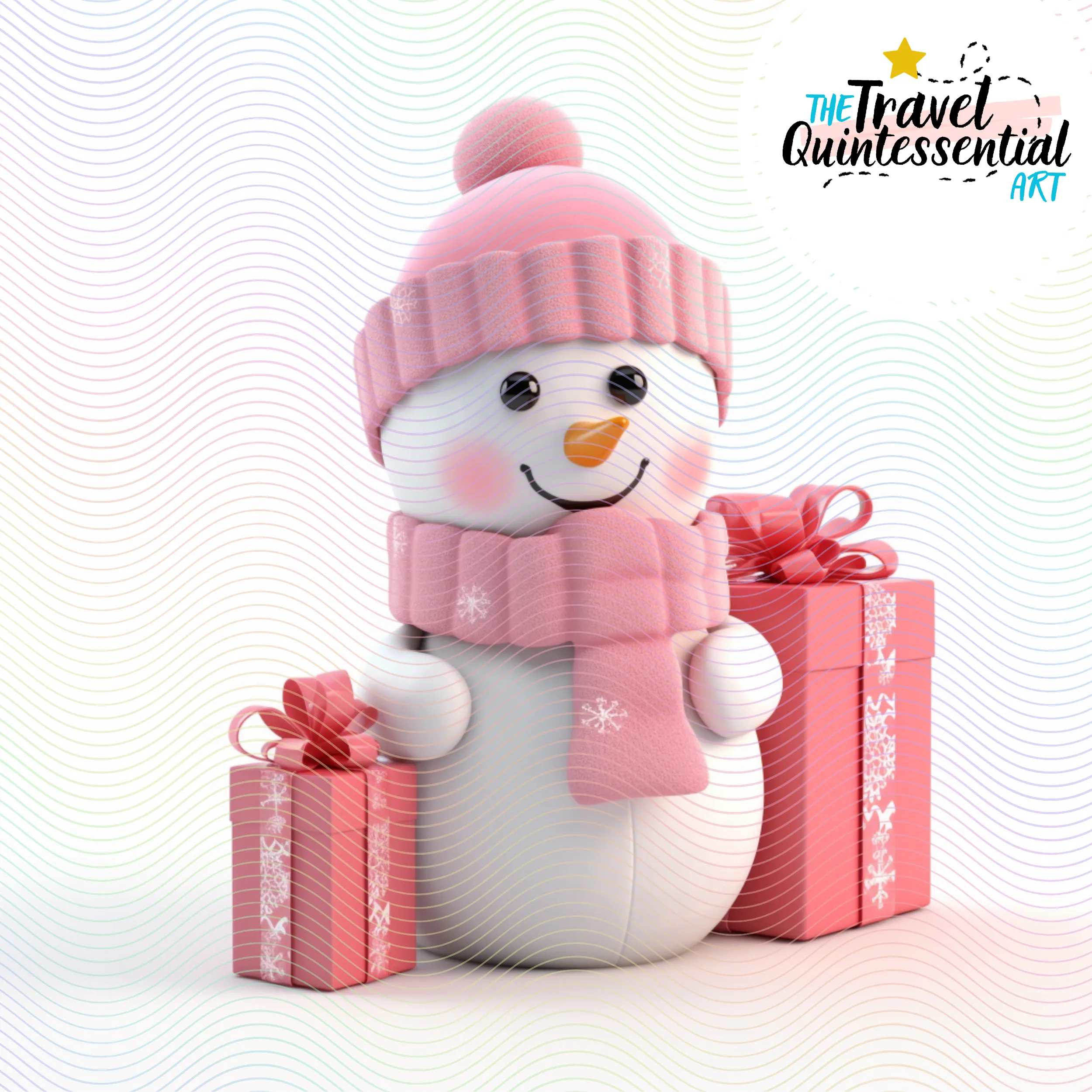Cute Snowman Characters in Pink Outfits - Digital Art SETSNOW001