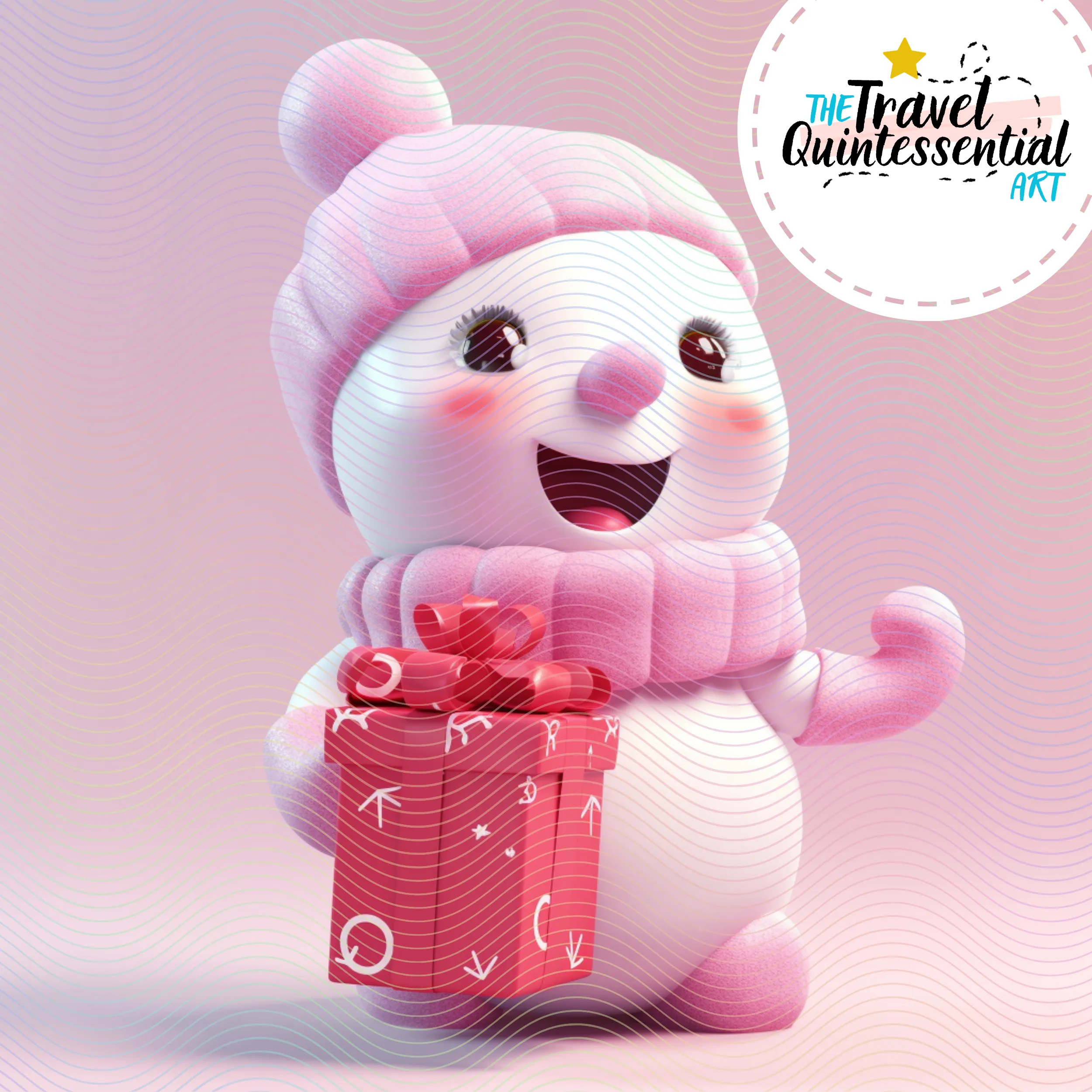 Cute Snowman Characters in Pink Outfits - Digital Art SETSNOW001