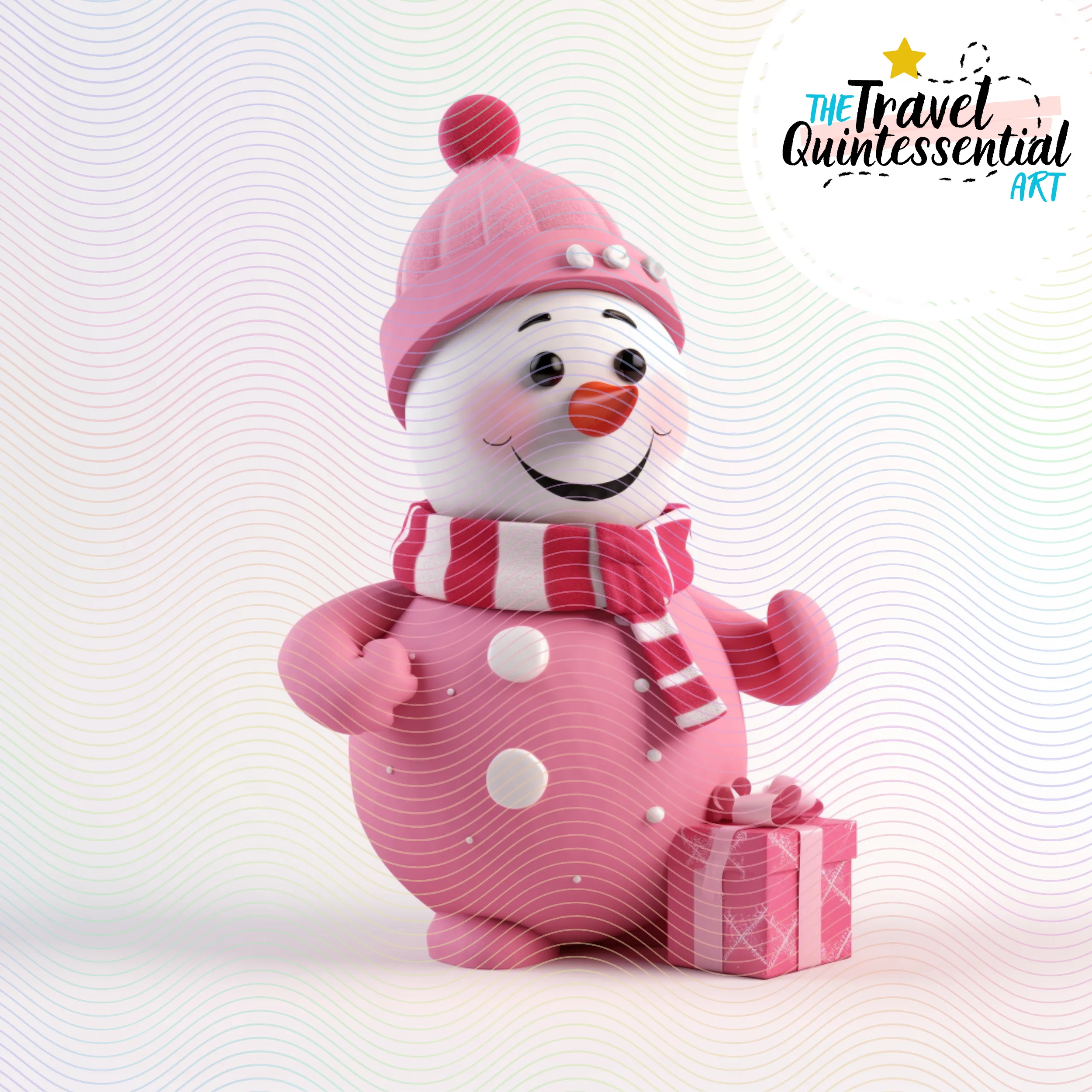 Cute Snowman Characters in Pink Outfits - Digital Art SETSNOW001