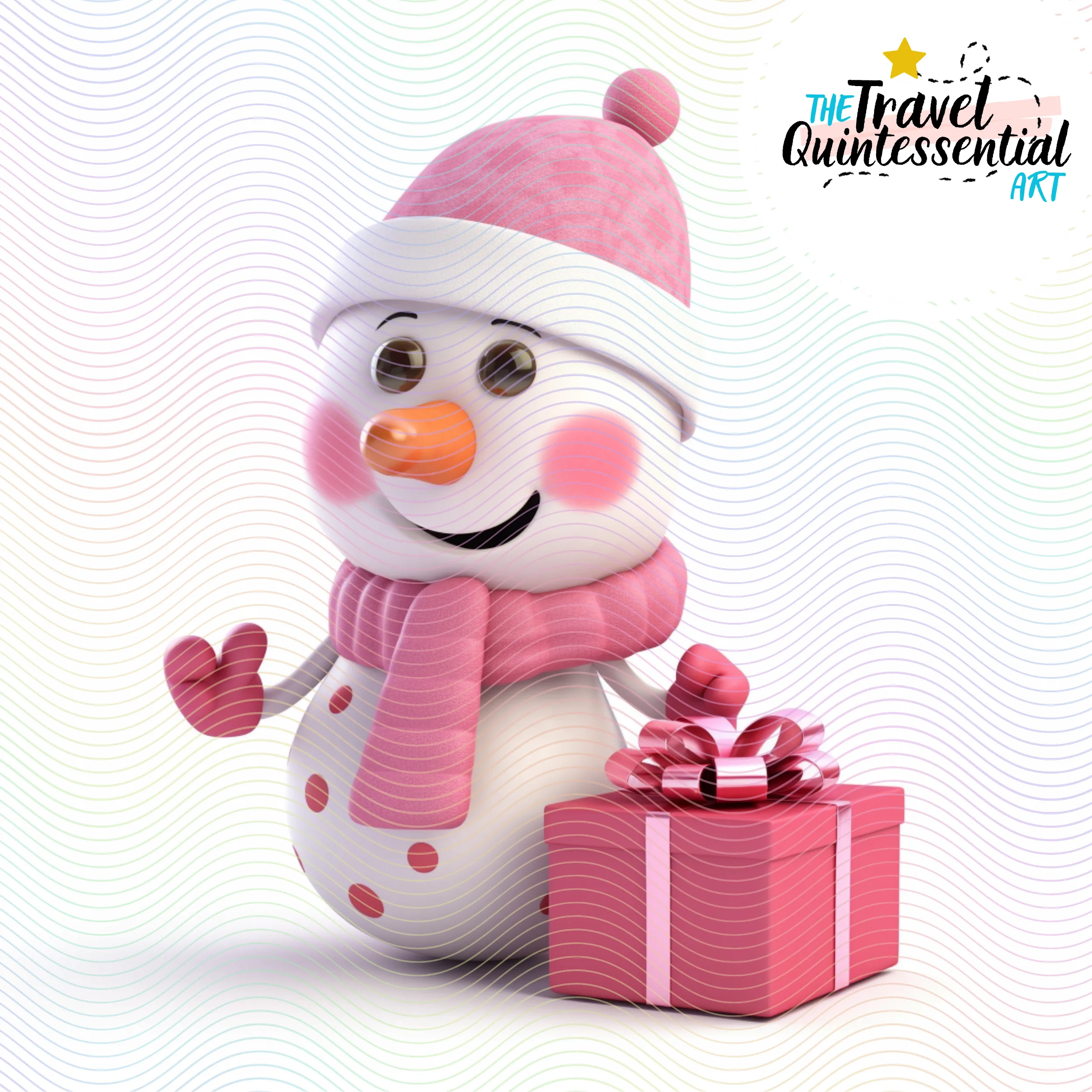 Cute Snowman Characters in Pink Outfits - Digital Art SETSNOW001