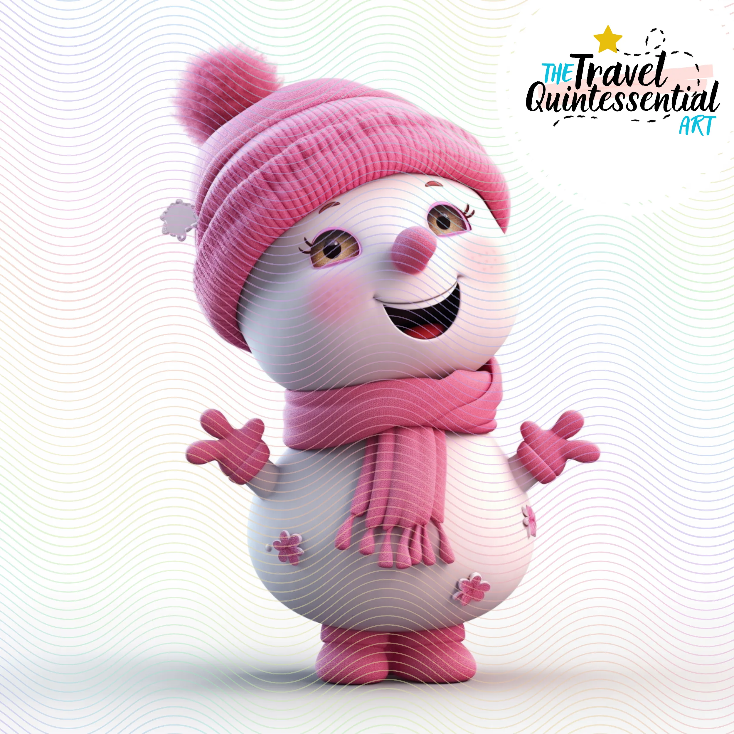 Cute Snowman Characters in Pink Outfits - Digital Art SETSNOW001