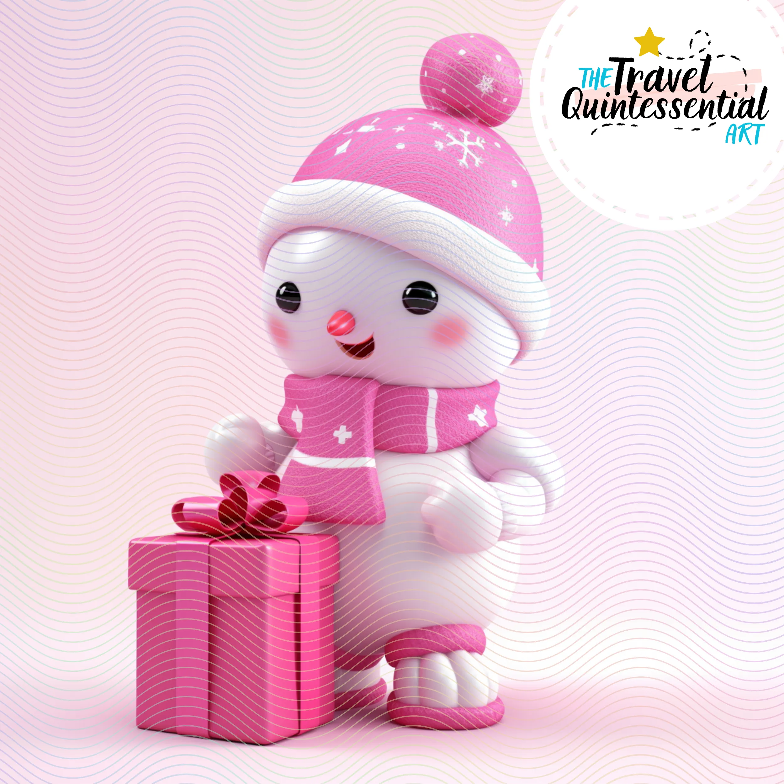 Cute Snowman Characters in Pink Outfits - Digital Art SETSNOW001
