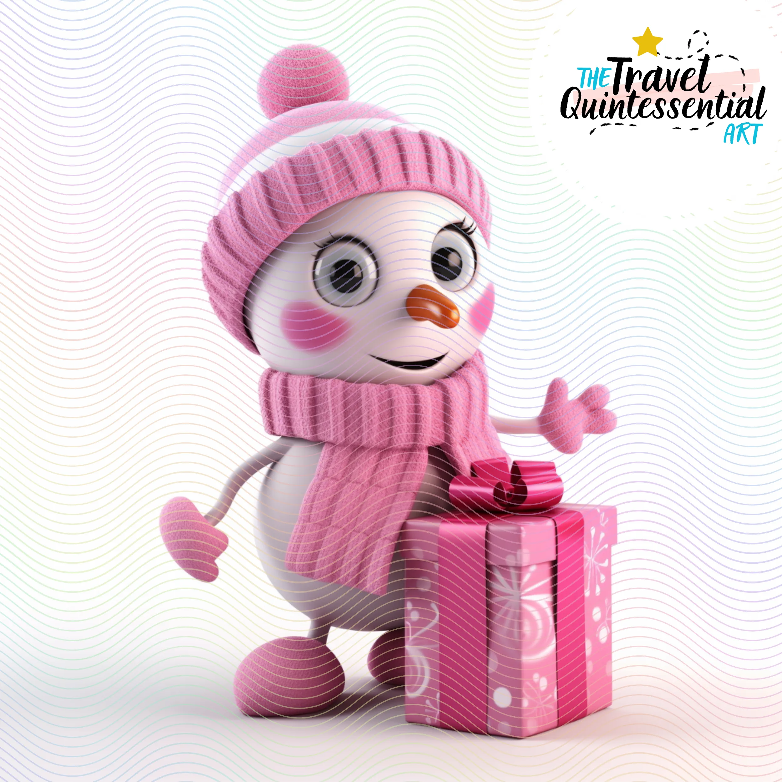 Cute Snowman Characters in Pink Outfits - Digital Art SETSNOW001