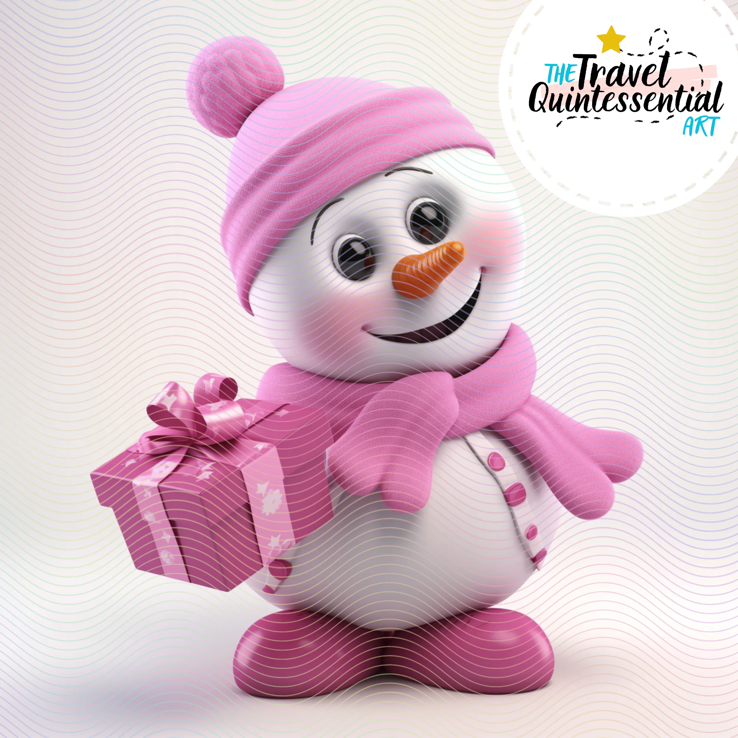 Cute Snowman Characters in Pink Outfits - Digital Art SETSNOW001