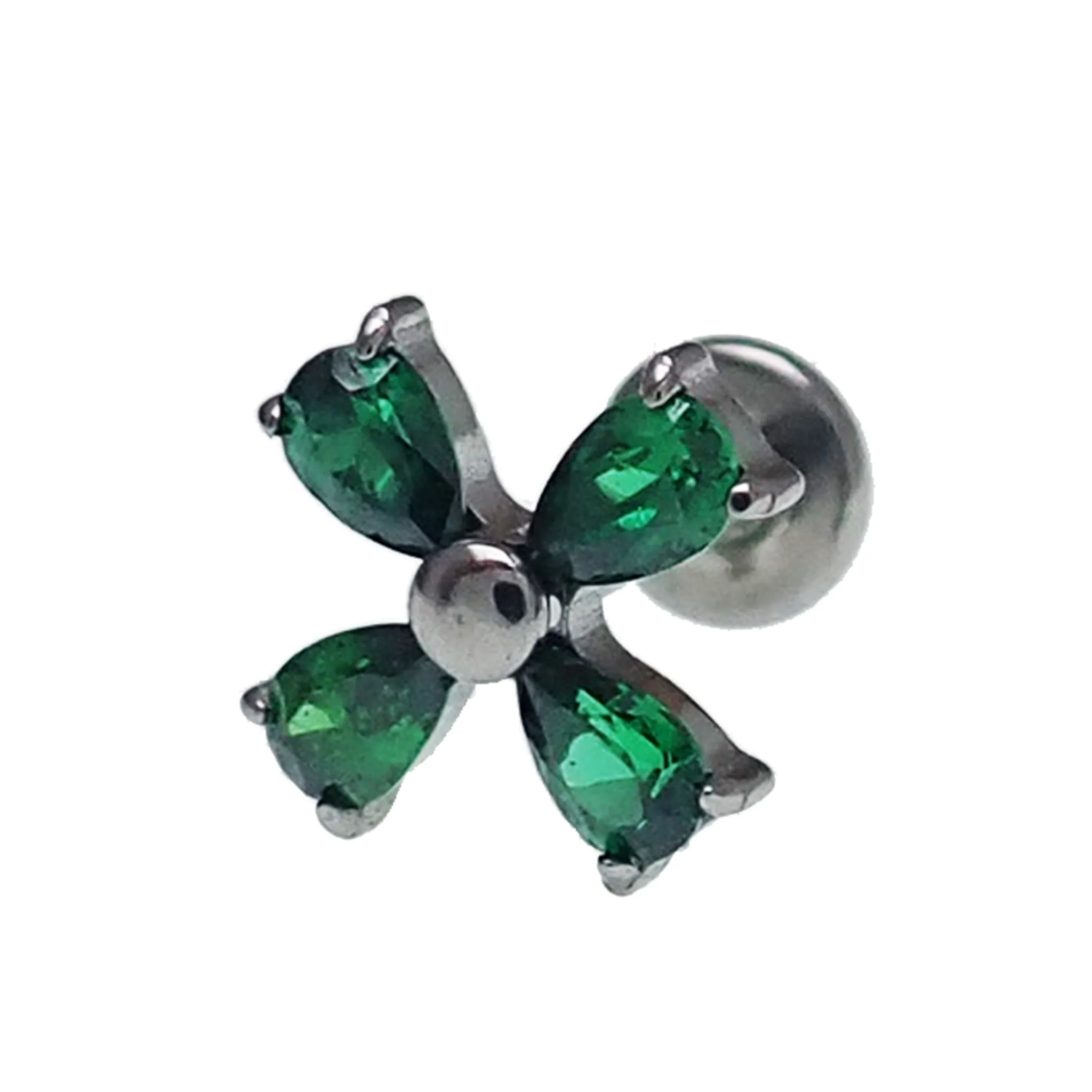 CZ Cross Flower Titanium Flatback Piercing - 18g, 16g, 14g