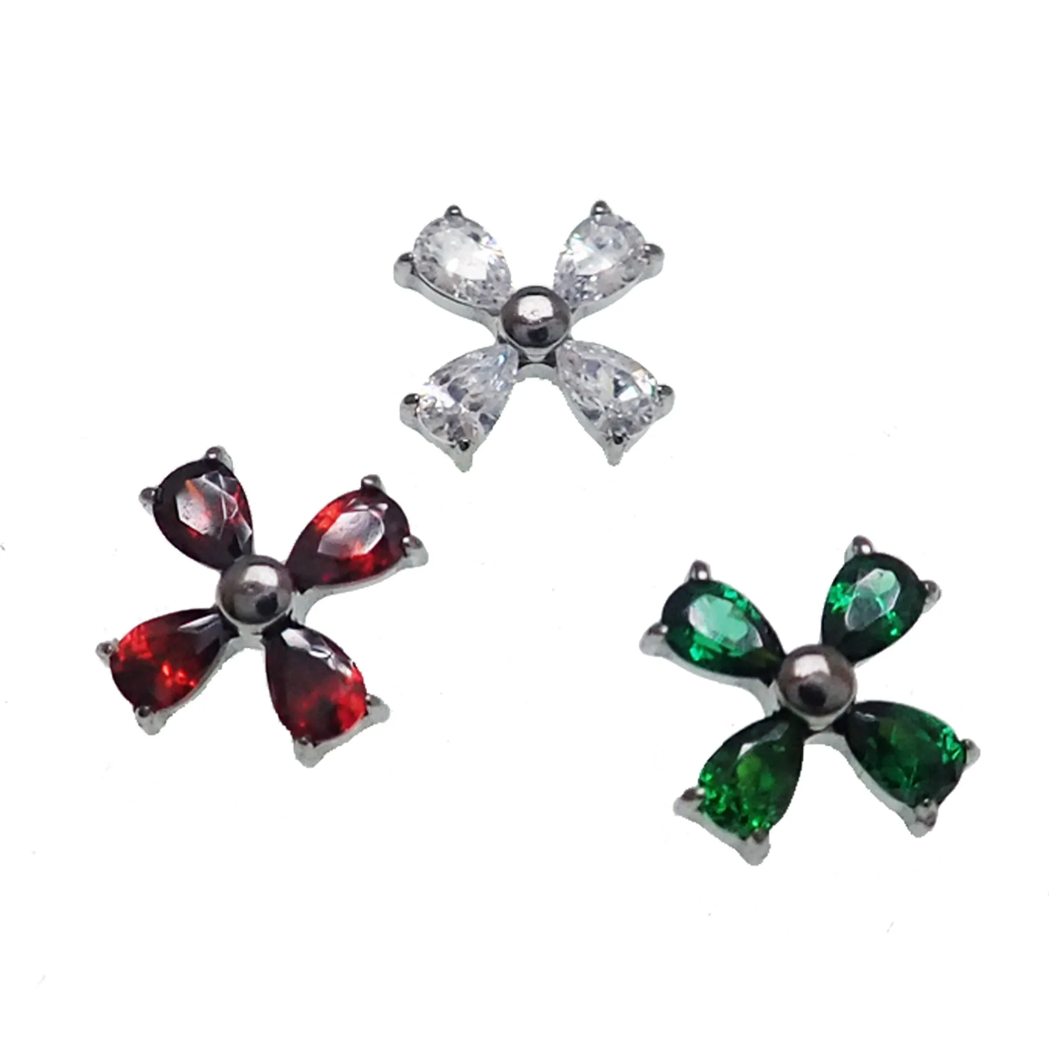 CZ Cross Flower Titanium Flatback Piercing - 18g, 16g, 14g
