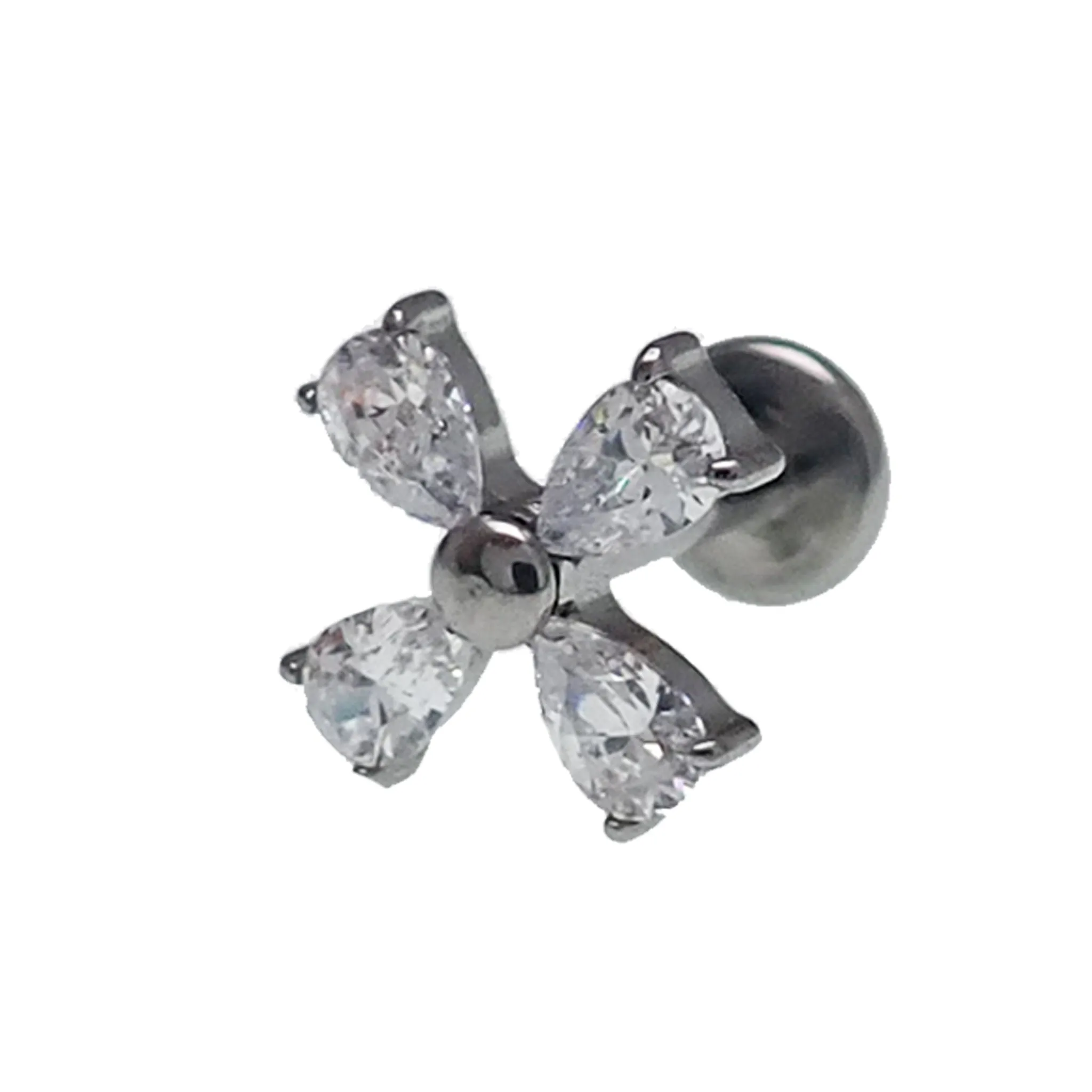 CZ Cross Flower Titanium Flatback Piercing - 18g, 16g, 14g