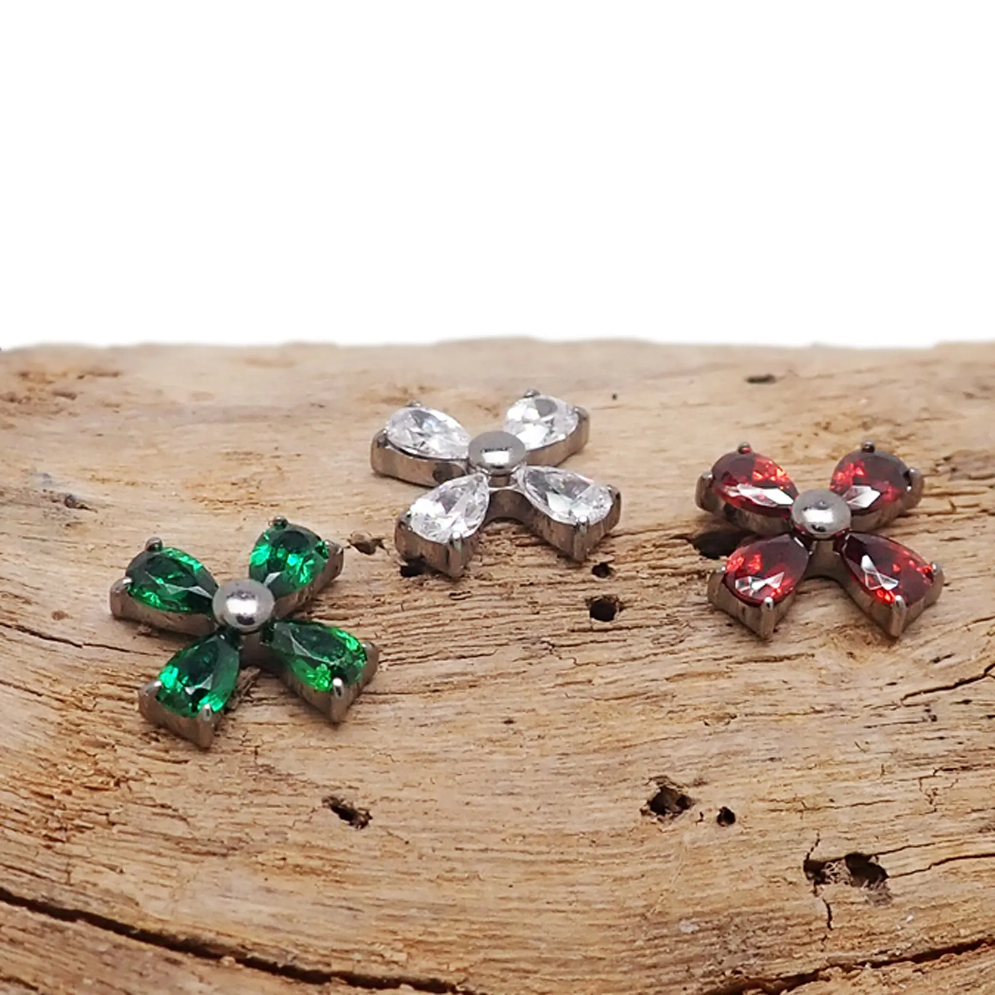 CZ Cross Flower Titanium Flatback Piercing - 18g, 16g, 14g