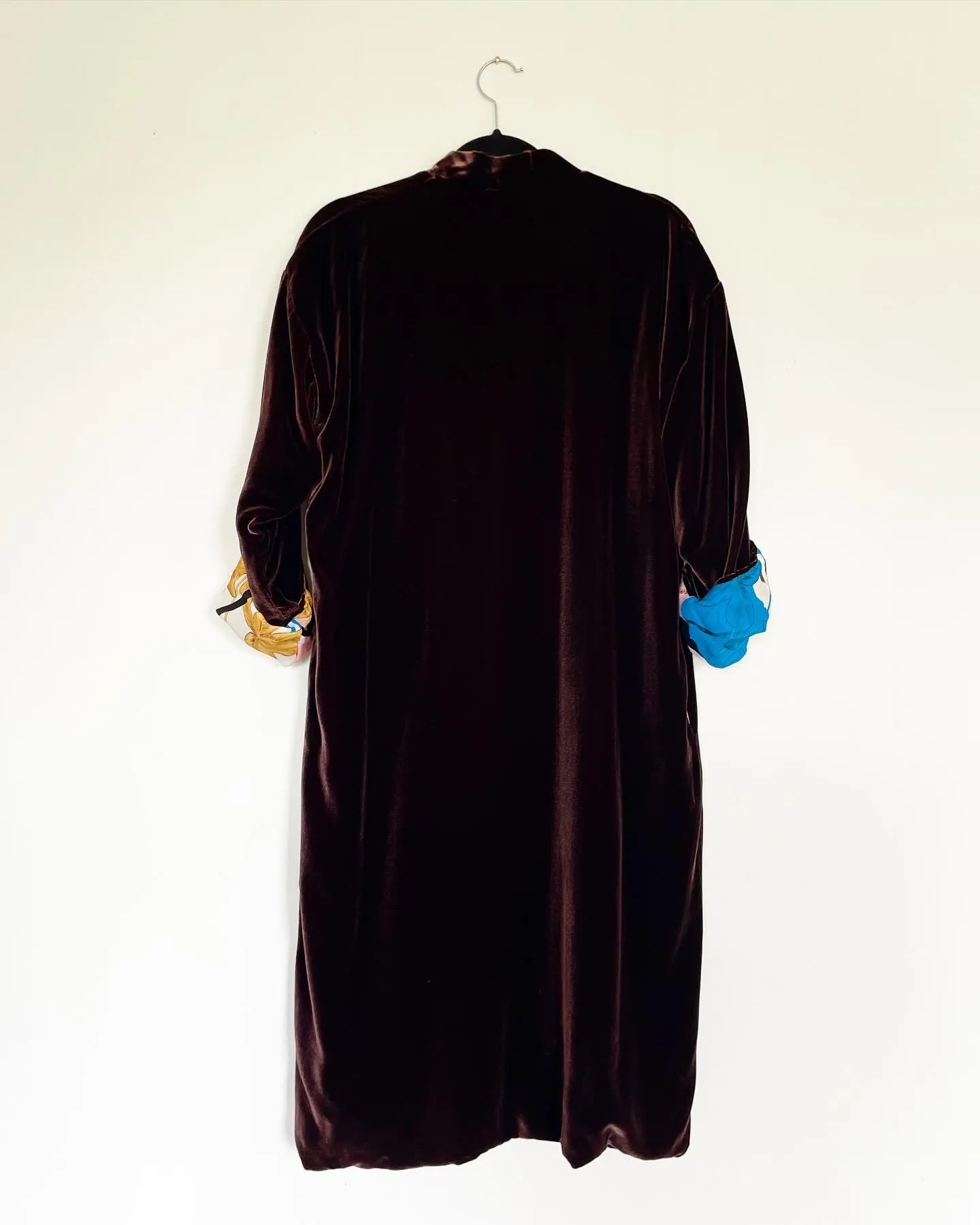 Deep Brown Velvet Caftan with Cuban Architecture and Cajun Mardi Gras Artwork
