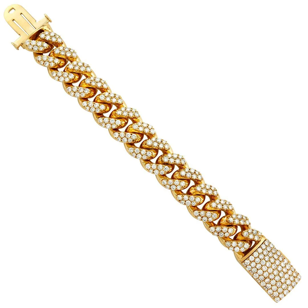 Diamond Cuban Link Bracelet in 14k Yellow Gold 23 mm 25.04 Ctw