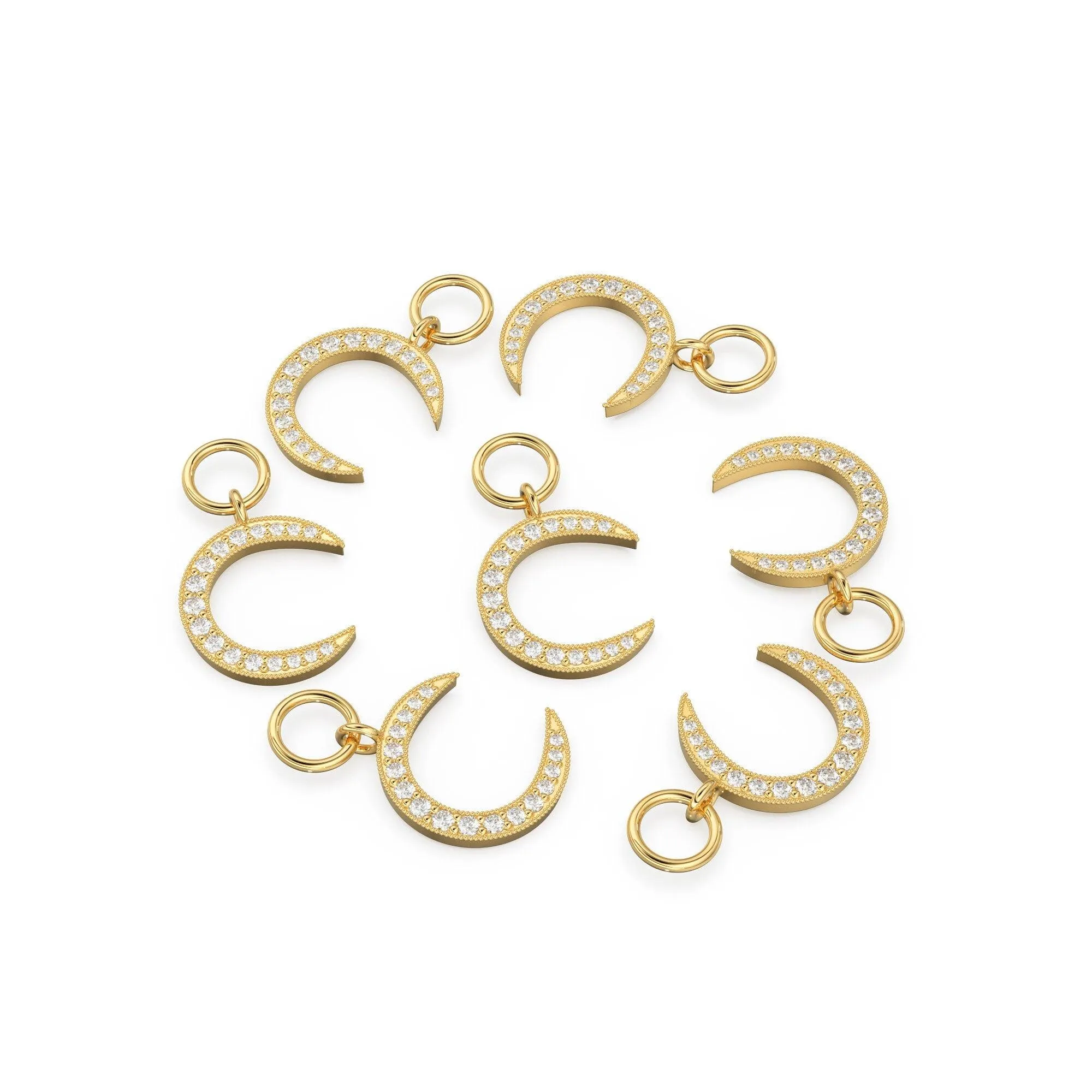 Diamond Half Moon Charm Pendant / 14k 18k Solid Gold Moon Pendant / Half Moon Pendant / Sale