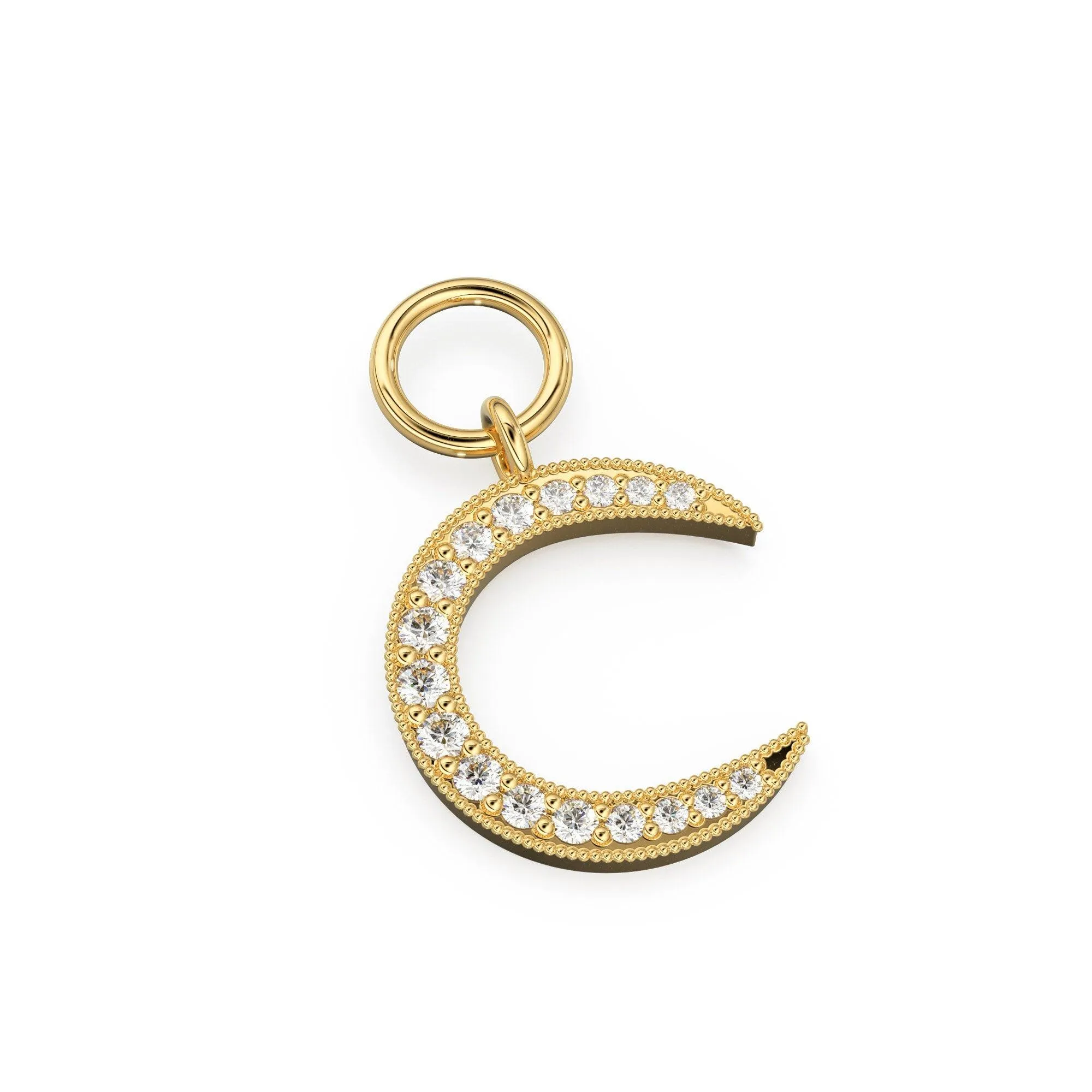Diamond Half Moon Charm Pendant / 14k 18k Solid Gold Moon Pendant / Half Moon Pendant / Sale