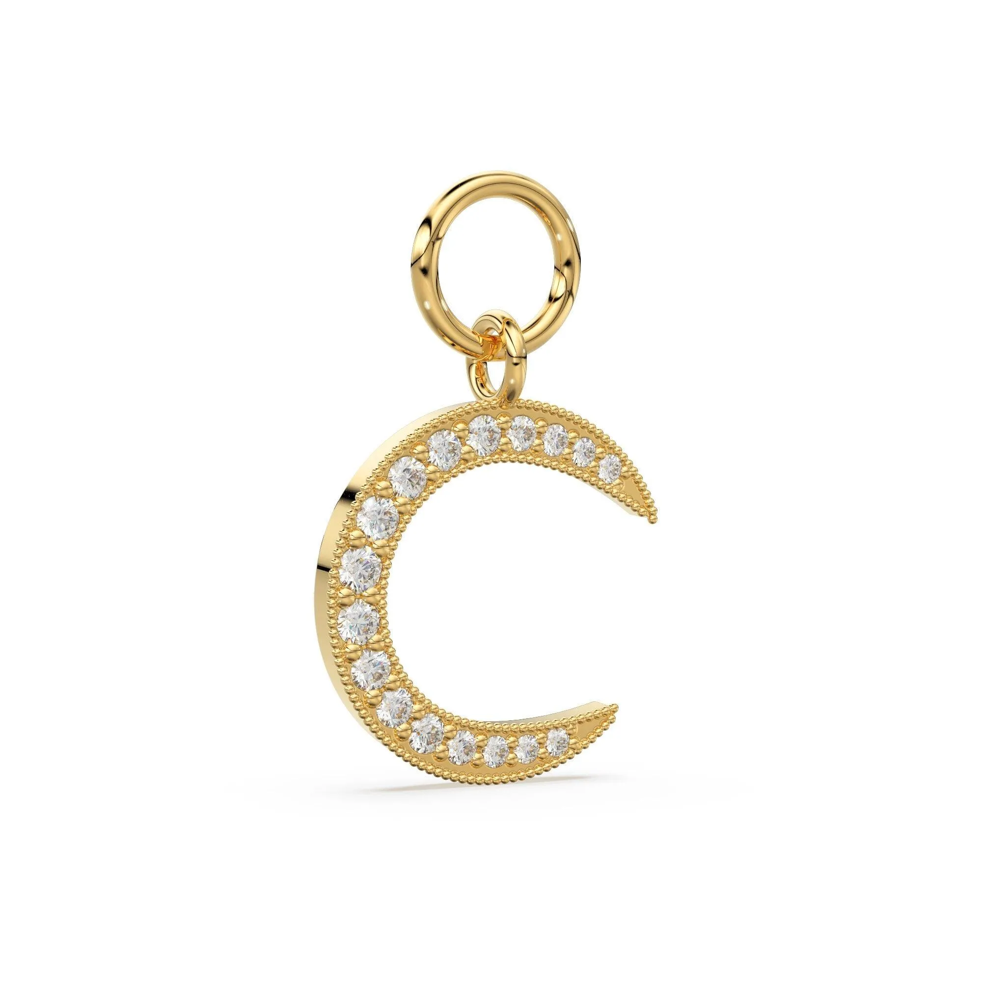 Diamond Half Moon Charm Pendant / 14k 18k Solid Gold Moon Pendant / Half Moon Pendant / Sale