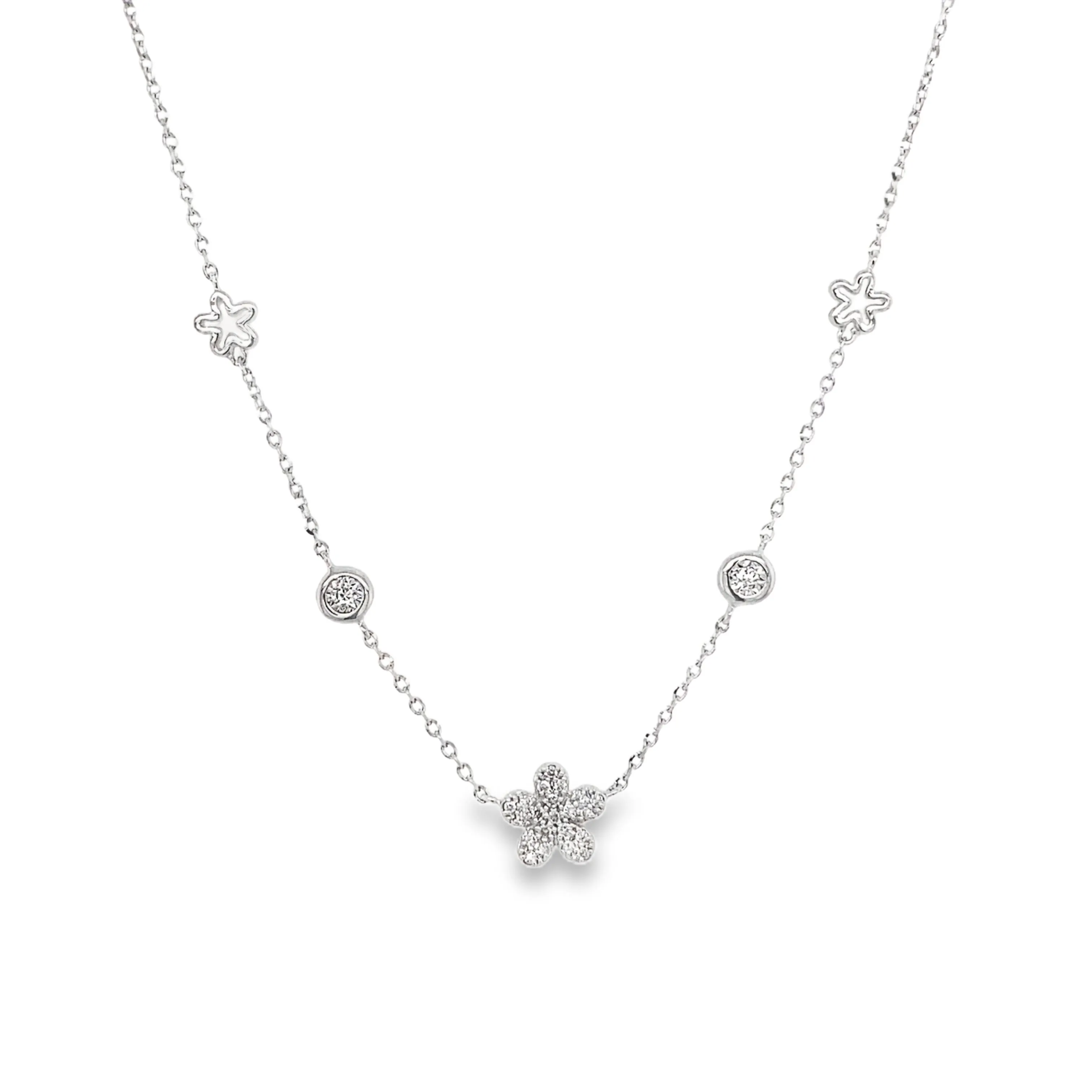 Diamond Pave Flower Station Necklace
