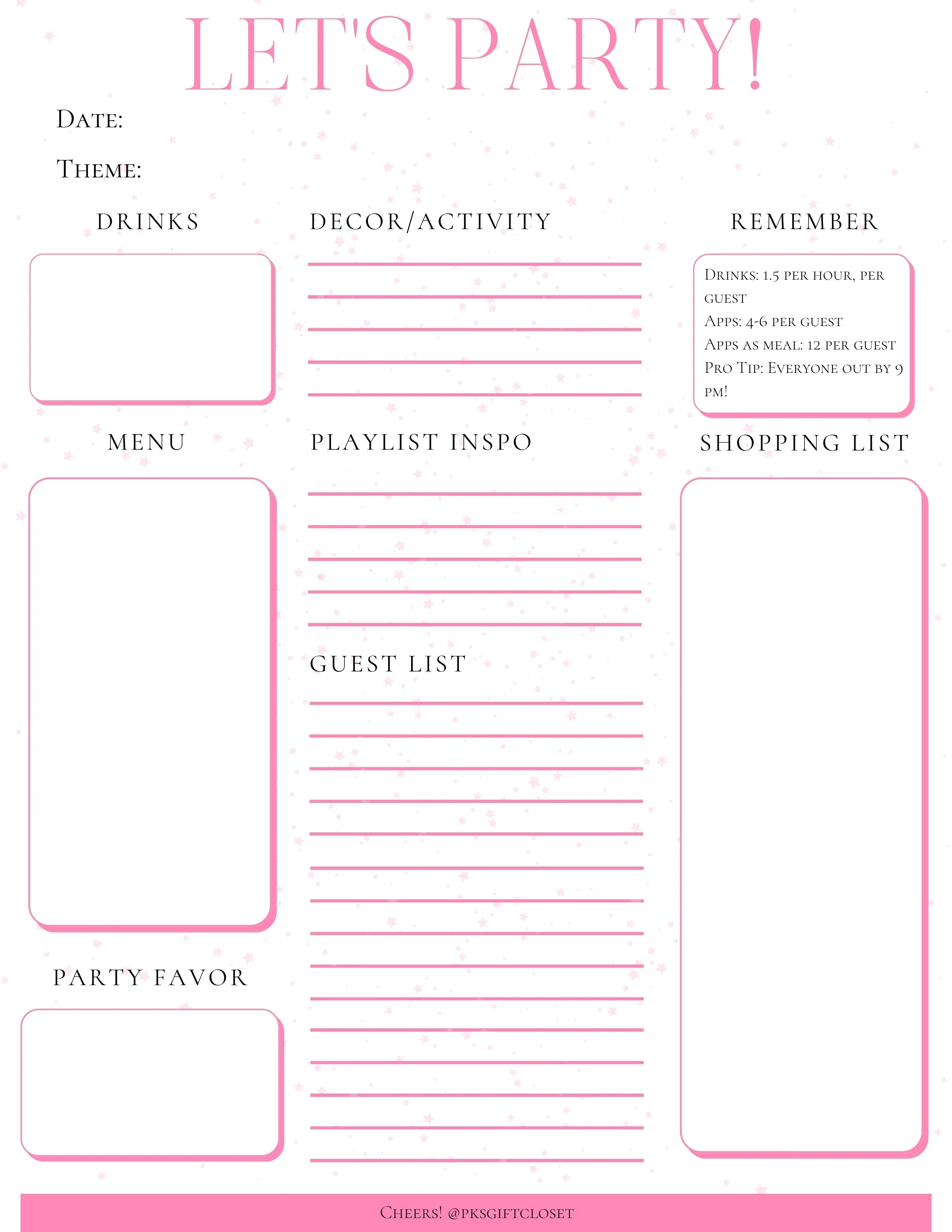Digital Download: PK "Let's Party" Planner Sheet
