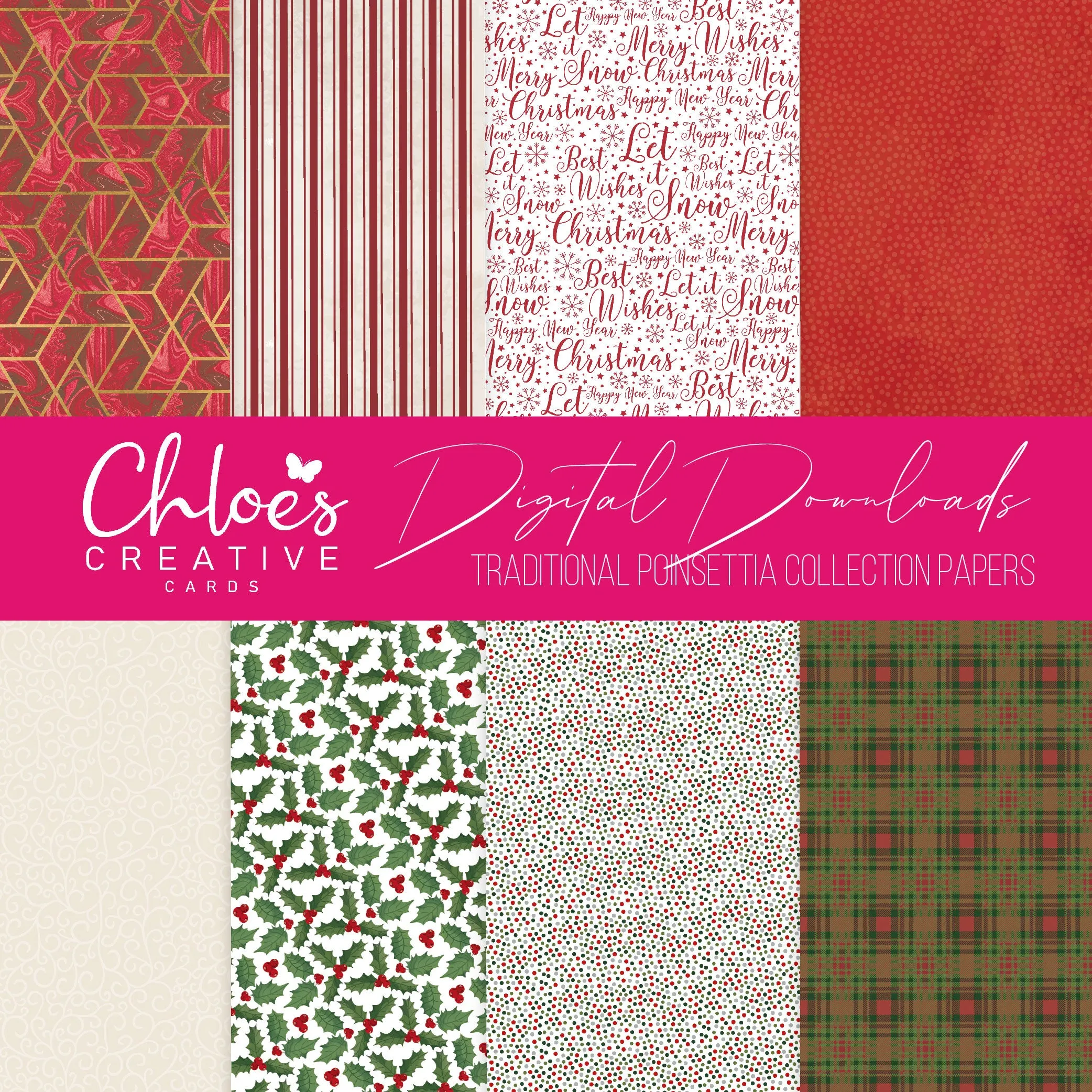 Digital Download - Traditional Poinsettia Collection Paper Pack
