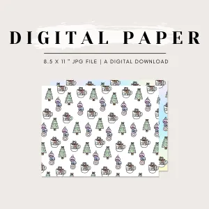 Digital Paper - Pastel Xmas Christmas Doodle