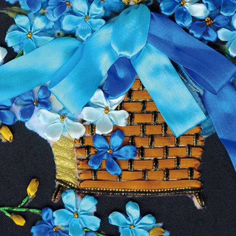 DIY KIT Flower Basket 3D Ribbon Embroidery - Blue Flower