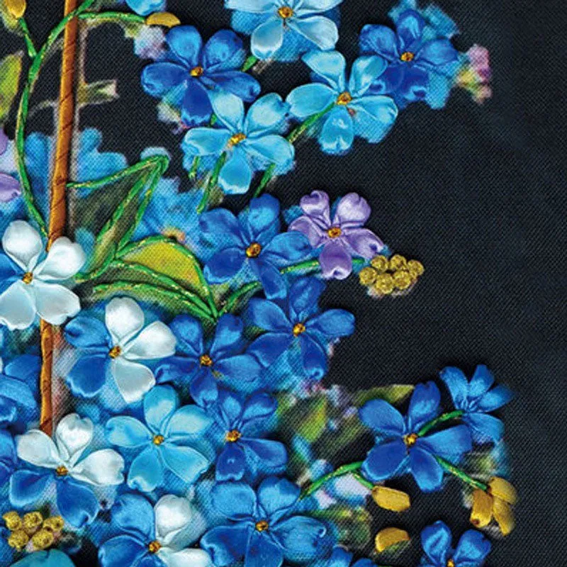 DIY KIT Flower Basket 3D Ribbon Embroidery - Blue Flower