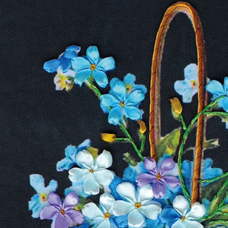 DIY KIT Flower Basket 3D Ribbon Embroidery - Blue Flower