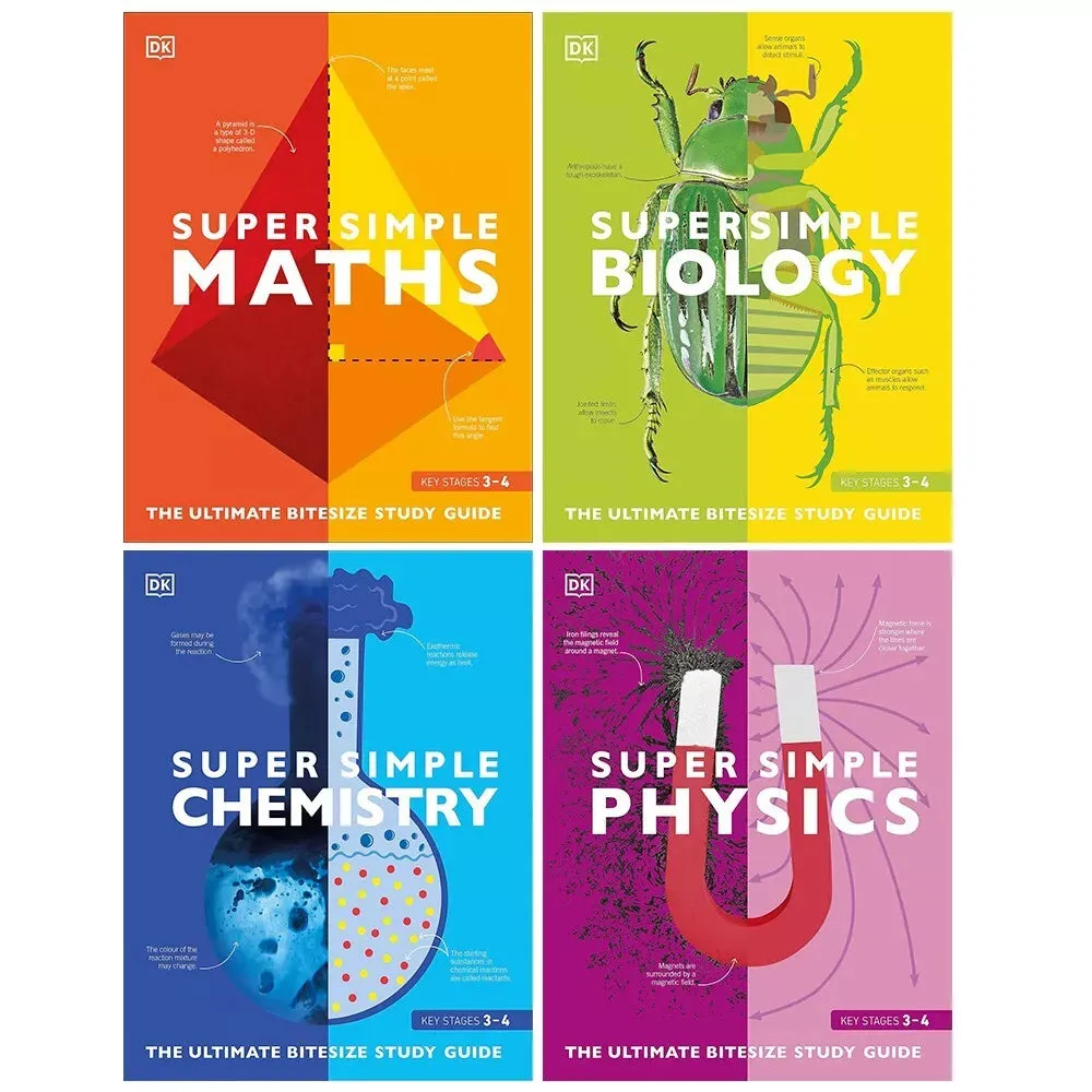 DK Super Simple 4 Books Collection Set Super Maths, Biology, Physics, Chemistry