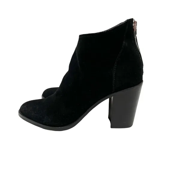 Dolce Vita Stevie Black Suede Leather Zip Back Heeled Ankle Booties