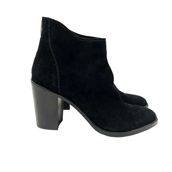 Dolce Vita Stevie Black Suede Leather Zip Back Heeled Ankle Booties