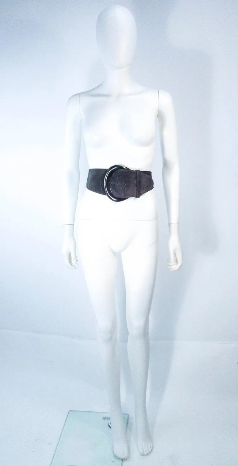 DONNA KARAN Gray Wide Suede Belt with Gunmetal Tone Buckle Size XS