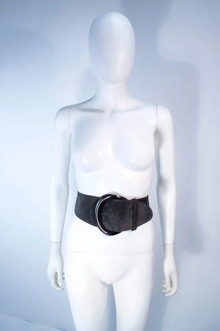 DONNA KARAN Gray Wide Suede Belt with Gunmetal Tone Buckle Size XS