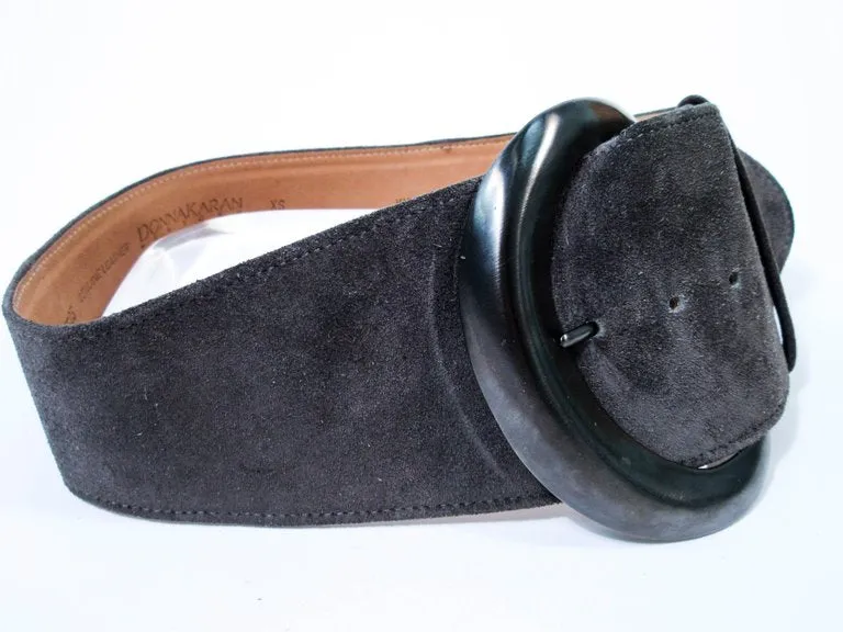 DONNA KARAN Gray Wide Suede Belt with Gunmetal Tone Buckle Size XS