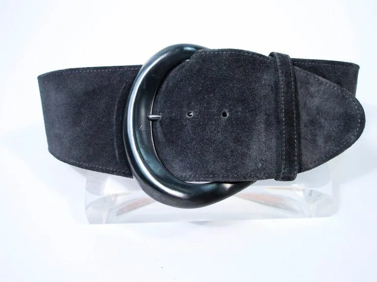 DONNA KARAN Gray Wide Suede Belt with Gunmetal Tone Buckle Size XS