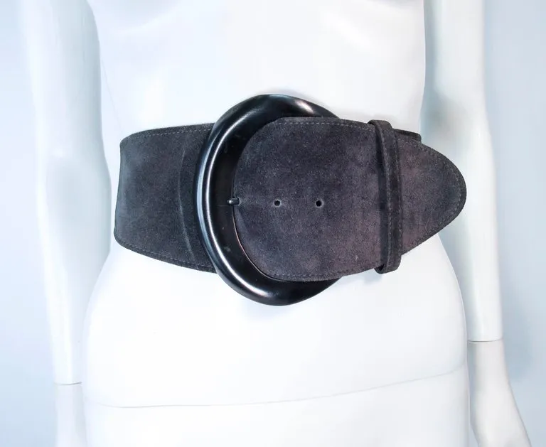 DONNA KARAN Gray Wide Suede Belt with Gunmetal Tone Buckle Size XS