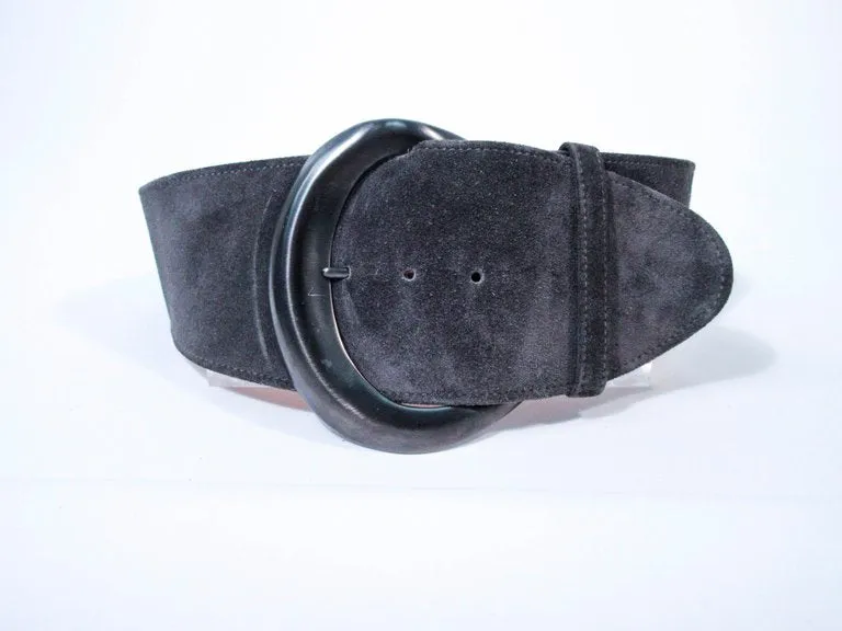 DONNA KARAN Gray Wide Suede Belt with Gunmetal Tone Buckle Size XS