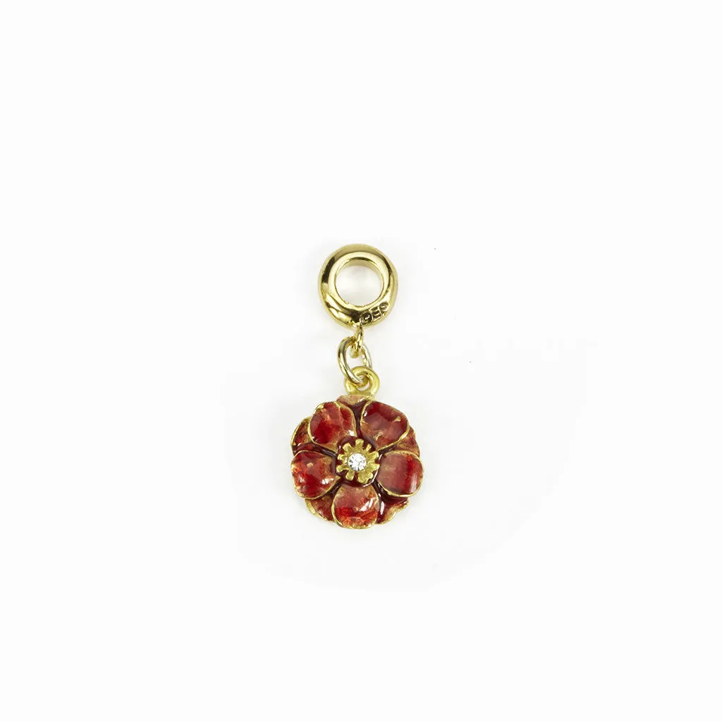 Double Rose Goldtone Red Enamel Charm