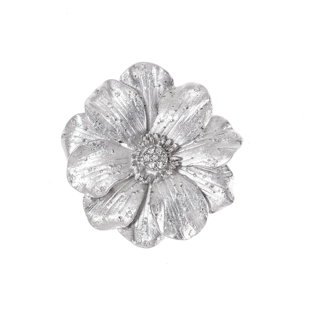 Double Rose Silvertone Brooch