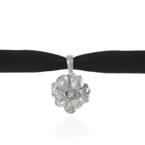 Double Rose Velvet Choker With Silvertone Pendant