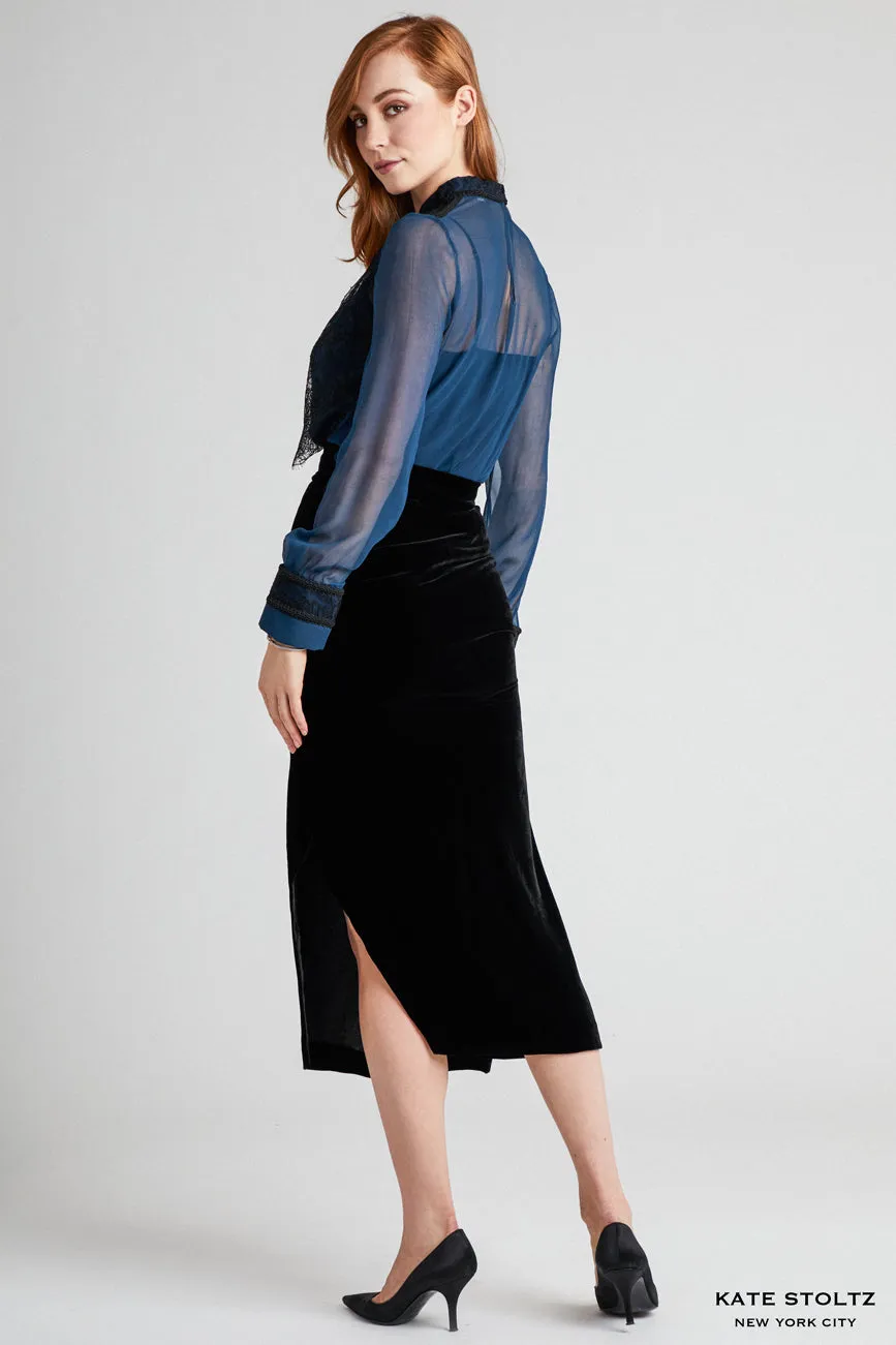 Draped Black Velvet Skirt