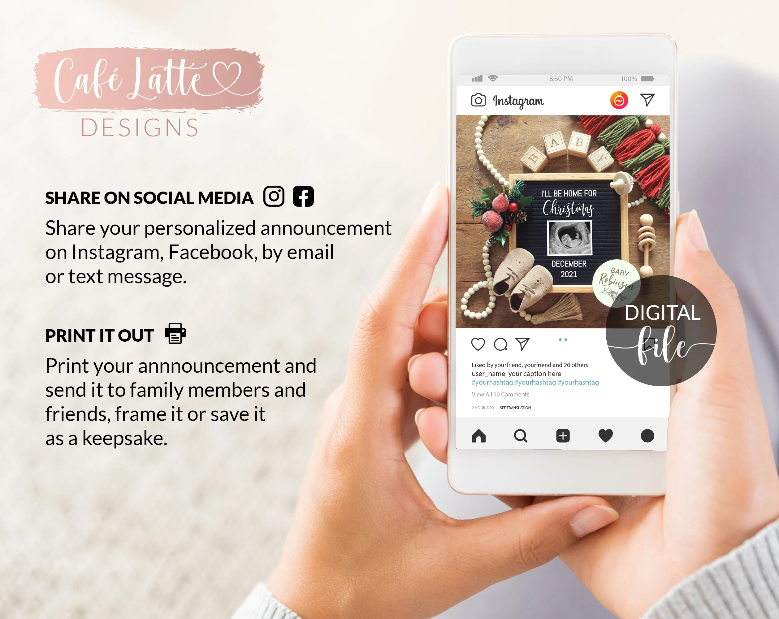 Editable Christmas Pregnancy Announcement Social Media, I'll Be Home For Christmas Letter Board, December Winter Baby, Digital Corjl DIY