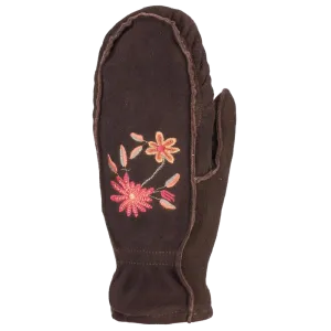Embroidered Suede Mittens Brown