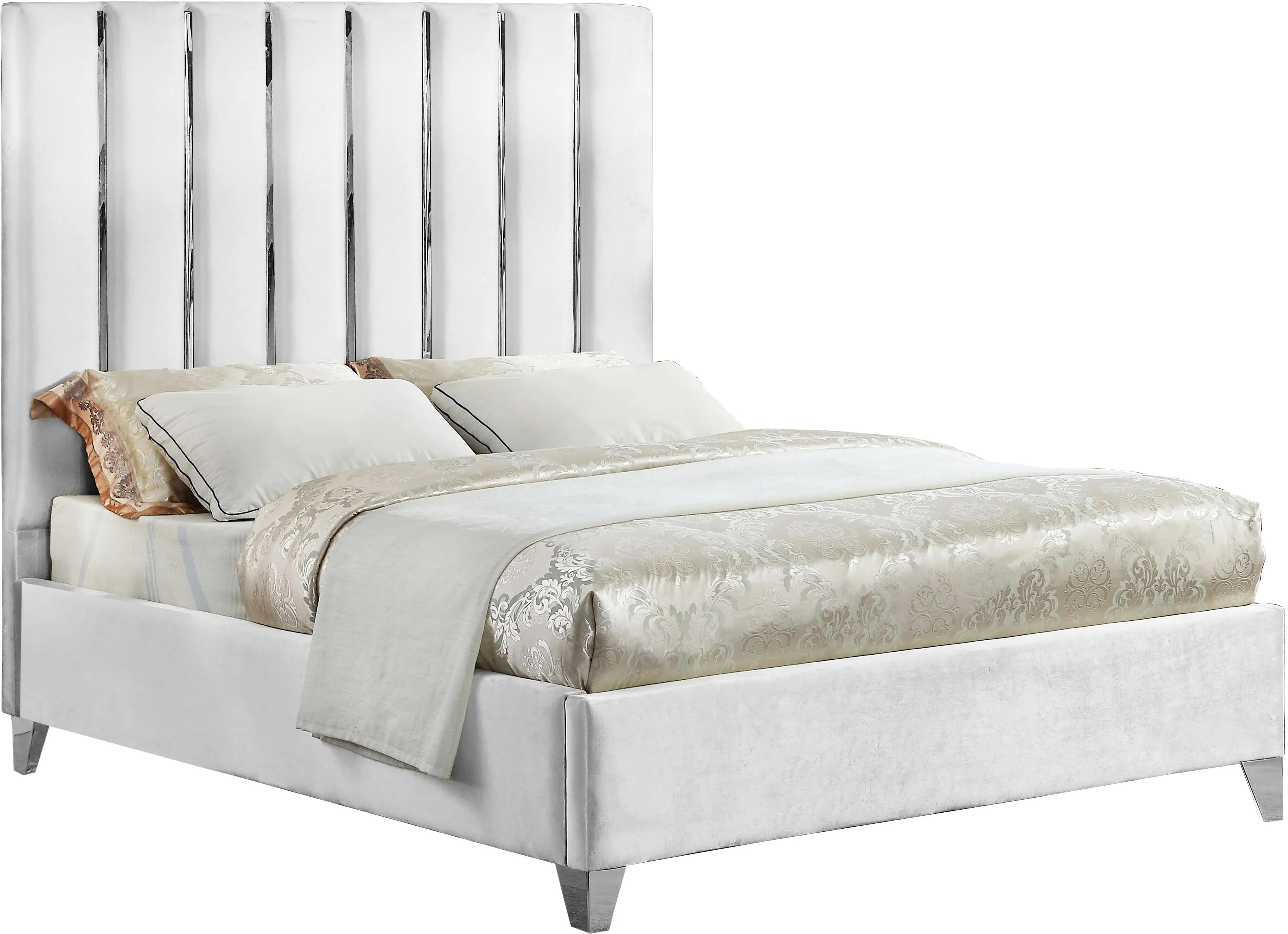 Enzo White Velvet Queen Bed
