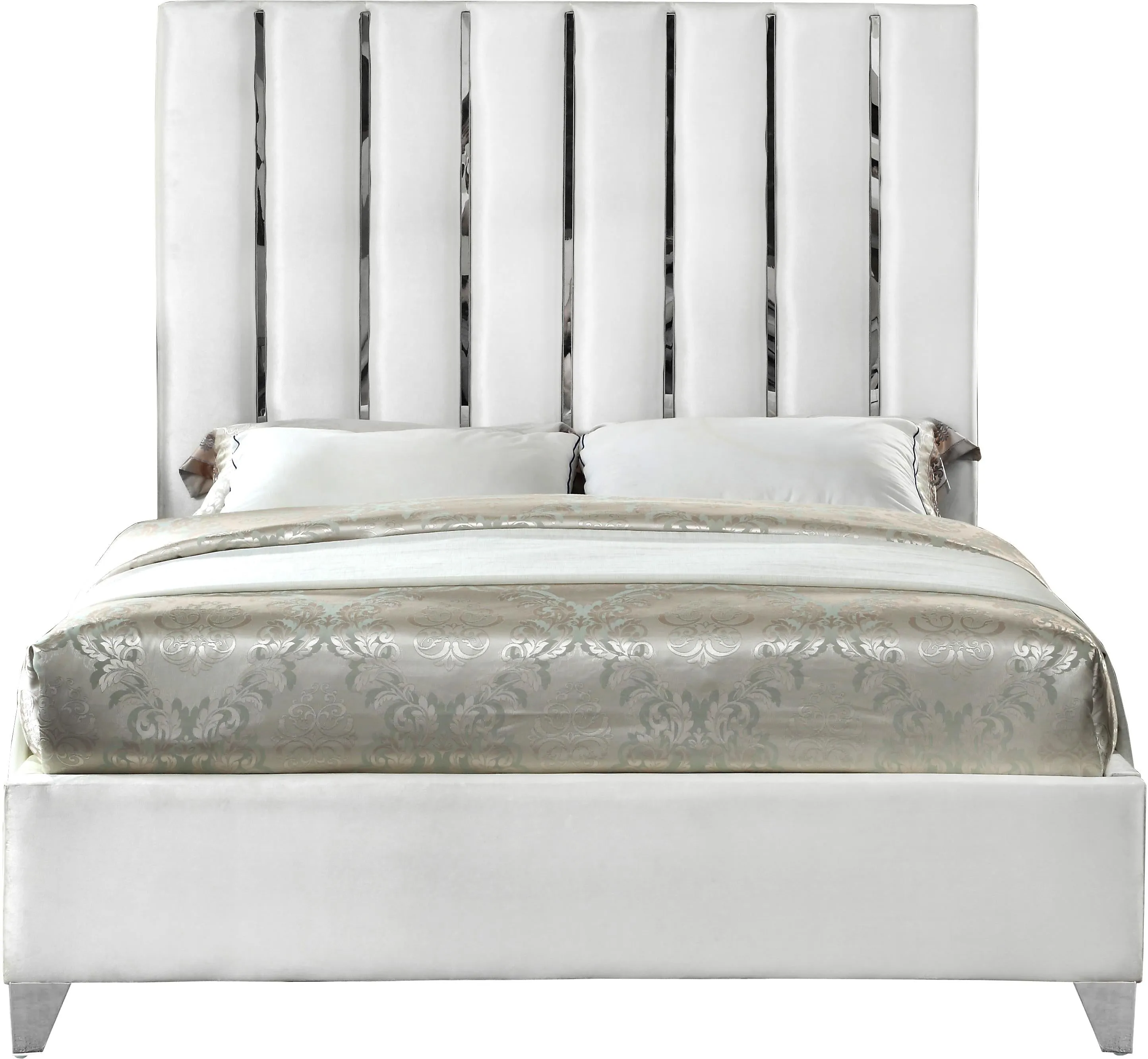 Enzo White Velvet Queen Bed