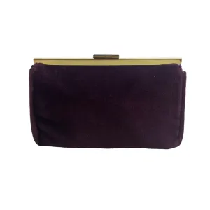 Estee Lauder Women's Wine Suede Metal Gold Tone Evening Clutch Sz  S