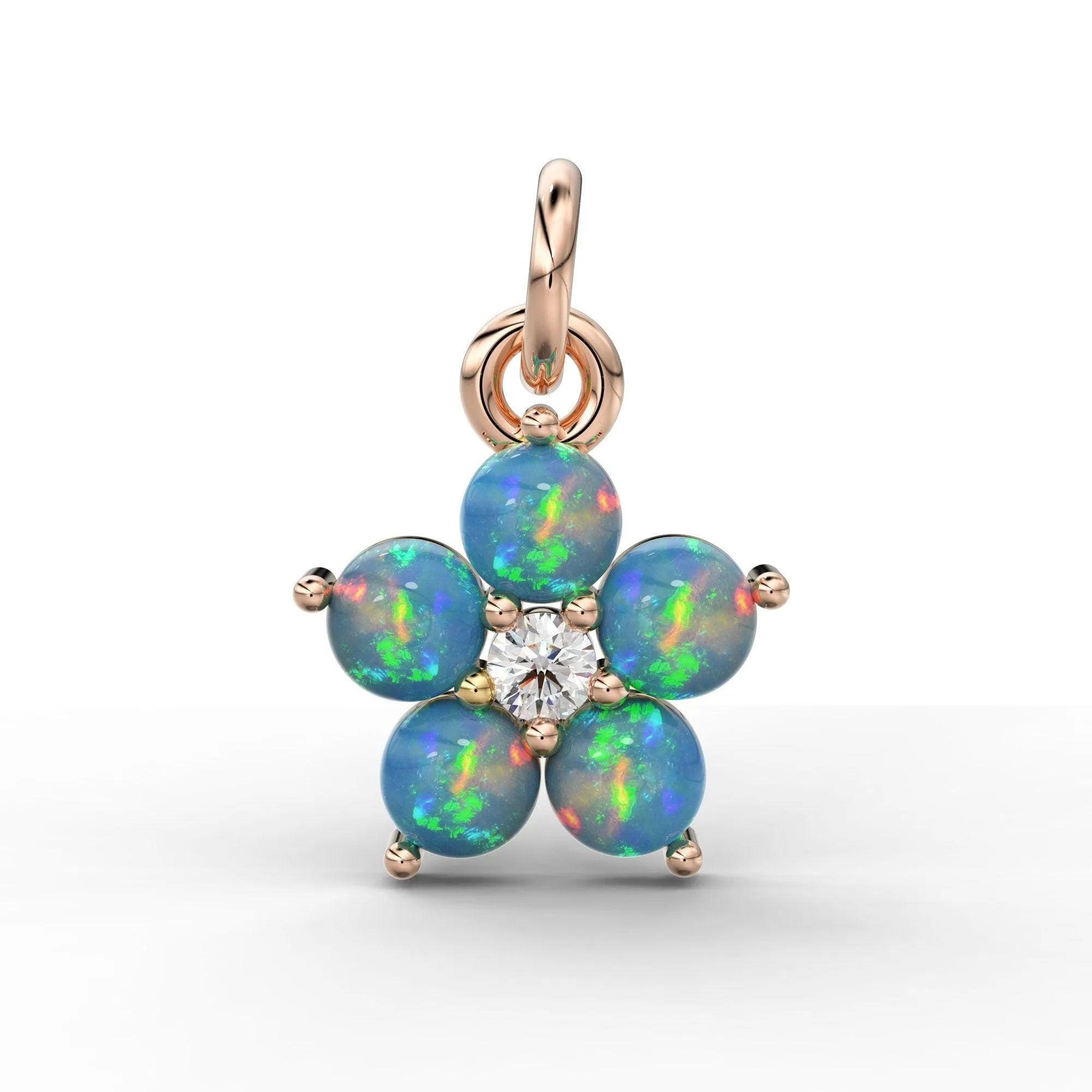 Ethiopian Welo Opal Round Diamond Pendant / 14k 18k Solid Gold Pendant / Ethiopian Opal Pendant / Opal Diamond Pendant / Sale
